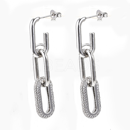 Brass Micro Pave Clear Cubic Zirconia Dangle Stud Earrings EJEW-S201-224P-NF-1