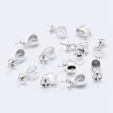 925 Sterling Silver Cup Pearl Bail Pin Pendants STER-F036-07S-3mm-1