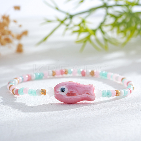 Resin & Porcelain Beads Stretch Bracelets for Women LP2947-3-1