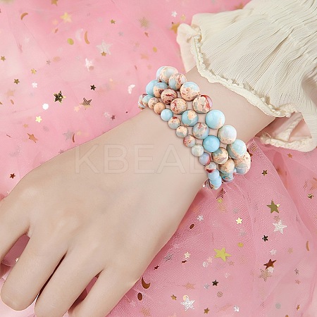 3Pcs 3 Size Synthetic Imperial Jasper Round Beaded Stretch Bracelets Set BJEW-SW00064-26-1
