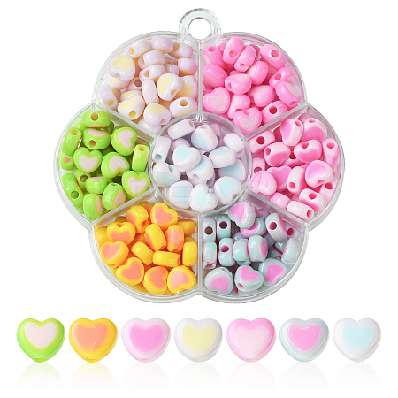 196Pcs 7 Colors Acrylic Bicolor Heart Beads OACR-CJ0001-60-1