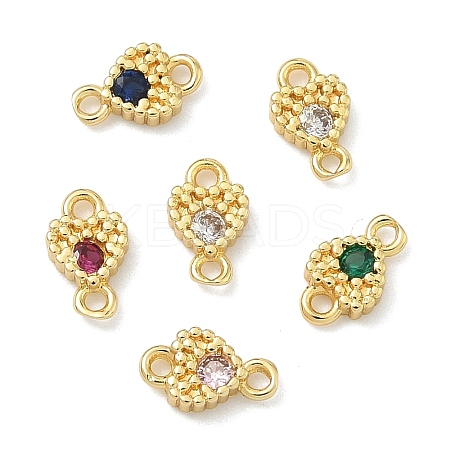 Brass Pave Cubic Zirconia Heart Connector Charms KK-G548-18G-1