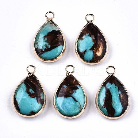 Teardrop Assembled Natural Bronzite and Synthetic Turquoise Pendants G-N330-022-A01-1