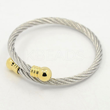Trendy Men 304 Stainless Steel Torque Bangles BJEW-L087-02-1