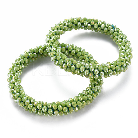 AB Color Plated Faceted Opaque Glass Beads Stretch Bracelets BJEW-S144-003D-09-1