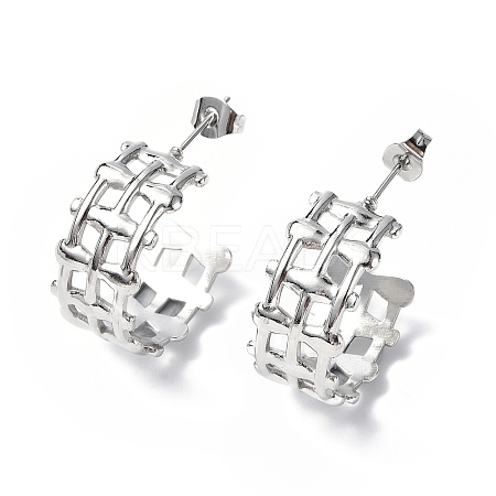 Non-Tarnish 304 Stainless Steel Hollow Out C-shape Stud Earrings STAS-B034-11P-1
