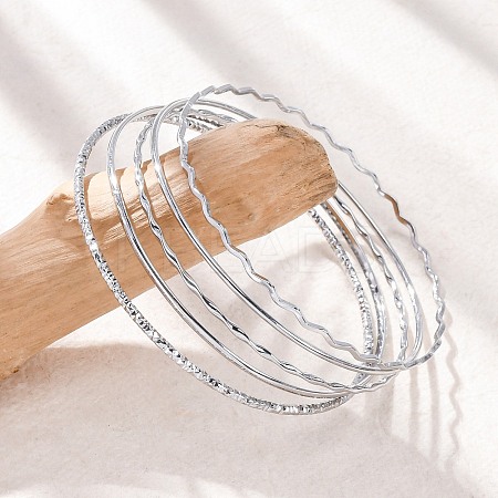 5Pcs 304 Stainless Steel Bangle Set for Women BJEW-S162-01B-P-1