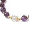 Natural Amethyst & Quartz Crystal & Rose Quartz Round Beaded Bracelets BJEW-JB11934-02-4