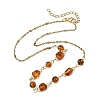 Natural Amber Round Cube Beads Link Chain Necklaces NJEW-JN06073-3