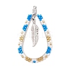 Bohemia Style Glass Seed Beaded Teardrop with Feather Pendants PALLOY-MZ00589-01-1