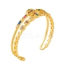 Brass Pave Colorful Cubic Zirconia 2-Strand Open Cuff Bangles for Women BJEW-S147-34G-A-1