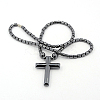 Mens Saint Cross Magnetic Synthetic Hematite Pendant Necklaces NJEW-F026-12-1