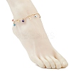 Handmade Evil Eye Lampwork & Stainless Steel Moon Tassel 304 Stainless Steel Curved Bar Link Chain Anklets for Women AJEW-AN00742-01-3