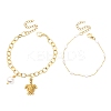 2Pcs 2 Styles 304 Stainless Steel Sea Turtle & Round Shell Pearl Charm Bracelets & 316 Surgical Stainless Steel Plastic Imitation Pearl Link Bracelets Set for Women BJEW-JB12422-3