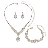 Teardrop & Flower Alloy Crystal Rhinestone Pendant Necklace & Stud Dangle Earrings & Bracelets Sets FS-WGA0F52-01-3