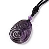 Adjustable Natural Amethyst Teardrop with Spiral Pendant Necklace with Nylon Cord for Women NJEW-L171-04B-3