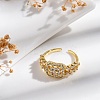 Rack Plating Brass Micro Pave Clear Cubic Zirconia Open Cuff Finger Rings for Women RJEW-M028-94G-3