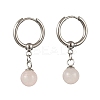 Natuarl Rose Quartz Round Hoop Earrings EJEW-JE06593-02-2