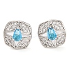 Brass Pave Cubic Zirconia Square Stud Earrings for Women EJEW-I304-27P-2