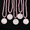 Natural Rose Quartz 4.5mm Round Beaded Flower Pendant Necklaces NJEW-T016-04O-2