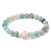 Natural Flower Amazonite Round & Synthetic Turquoise Turtle Beaded Stretch Bracelet for Women BJEW-JB09700-01-1