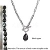 Natural Black Agate(Dyed & Heated) Pendant 304 Stainless Steel Paperclip Chain OT Necklaces for Women WG5218A-04-1