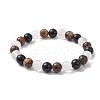 Natural Yellow Tiger Eye & Selenite & Eyeless Obsidian Round Beaded Stretch Bracelets BJEW-JB10114-03-1