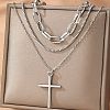 304 Stainless Steel Cross Pendant 3 Layer Necklaces for Women NJEW-F343-02P-3