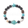 2Pcs Dyed Synthetic Turquoise & Natural & Lava Rock & Coconut & Sea Shell Beads Stretch Bracelets for Women BJEW-JB13198-3