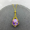 Natural Amethyst Nuggets Macrame Pouch Pendant 201 Stainless Steel Chain Necklaces FS-WG7A779-14-1