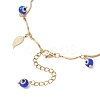 Handmade Evil Eye Lampwork & Stainless Steel Leaf Tassel 304 Stainless Steel Curved Bar Link Chain Anklets for Women AJEW-AN00742-02-5