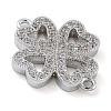 Rack Plating Brass Micro Pave Clear Cubic Zirconia Clover Connector Charms KK-A234-042P-2