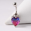 304 Stainless Steel & Bloodstone & Cubic Zirconia Belly Rings WGF3178-01-2