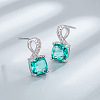 Square Rhodium Plated 925 Sterling Silver Pave Cubic Zirconia Pendant Necklaces & Stud Earrings Sets for Women WG8F2D6-02-4