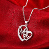 Mother's Day Gifts Silver Plated Brass Cubic Zirconia Heart with Mom Pendant Necklaces NJEW-BB16173-6