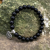 Natural Black Agate Round Beaded Stretch Bracelets DM7312-6-1