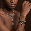 Gothic Alloy Spiked Choker Necklaces & Charm Bracelet Jewelry Set WGBD2FA-01-2