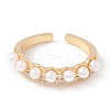 Clear Cubic Zirconia Open Cuff Ring with Acrylic Pearl KK-E005-05G-2