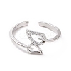 Clear Cubic Zirconia Hollow Out Leaf Open Cuff Ring RJEW-H127-38P-2