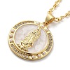 Flat Round with Virgin Mary Brass Micro Pave Cubic Zirconia Pendant Necklaces NJEW-S385-03A-G-2