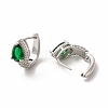 Green Cubic Zirconia Teardrop Hoop Earrings EJEW-H094-01P-2