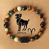 Twelve Constellations Natural Tiger Eye & Picture Jasper & Rhyolite Jasper Round & Column Beaded Stretch Bracelets for Women Men WG6FA5D-03-1