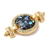 Rack Plating Brass Micro Pave Cubic Zirconia Flat Round Connector Charms KK-K385-100G-03-2