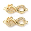 Rack Plating Brass Clear Cubic Zirconia Infinity Heart Connector Charms KK-C084-13B-G-1