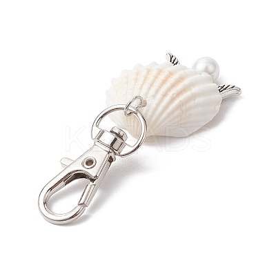 Angel Alloy & Natural Shell Pendant Decorations HJEW-JM02016-02-1