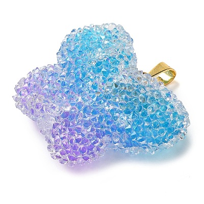 Transparent Resin Dotted Rhinetone Pendants RESI-N040-02G-02-RS-1