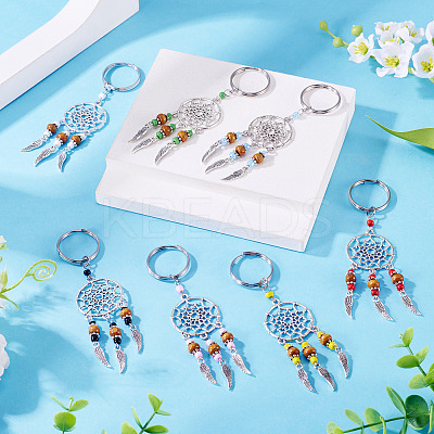 14Pcs 7 Colors Alloy & Glass Seed Keychain KEYC-TAC00052-1