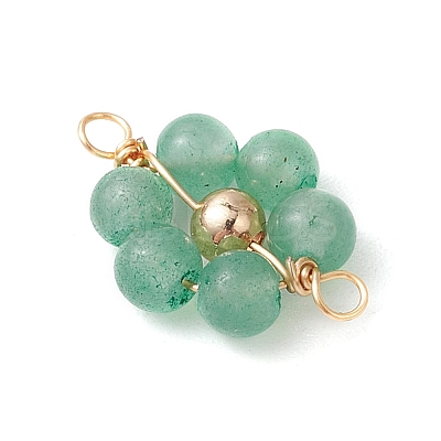 7Pcs 7 Styles Natural Carnelian & Topaz Jade & Amethyst & Rose Quartz & Green Aventurine & Lapis Lazuli & Flower Amazonite & Brass Round Beaded Flower Connector Charms PALLOY-JF03465-1
