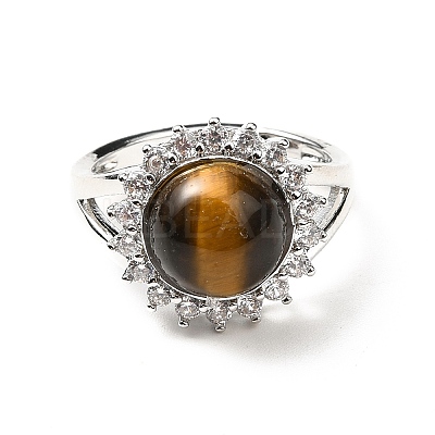 Natural Tiger Eye Adjustable Rings RJEW-P043-02P-23-1