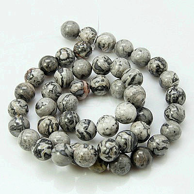 Natural Map Stone/Picasso Stone/Picasso Jasper Beads Strands X-G-G047-4mm-1